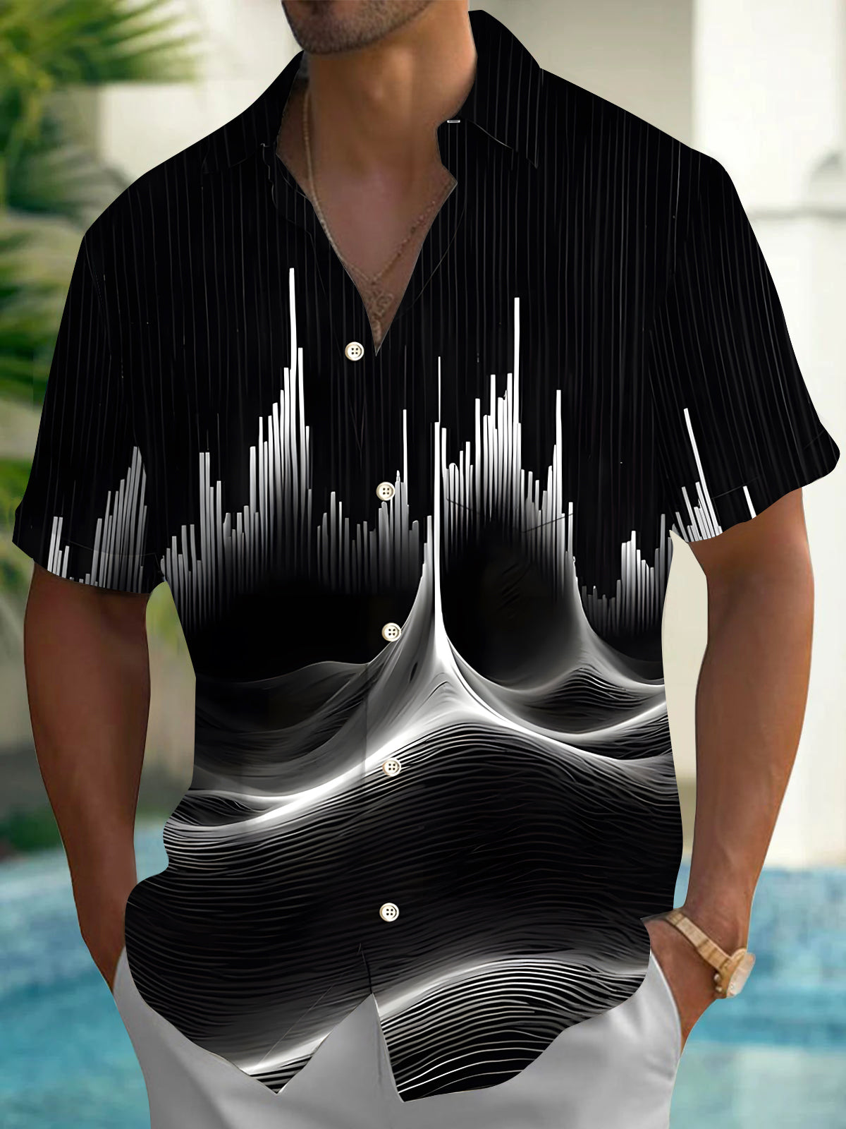Music Geometry Men's Pocket Short Sleeve Shirts