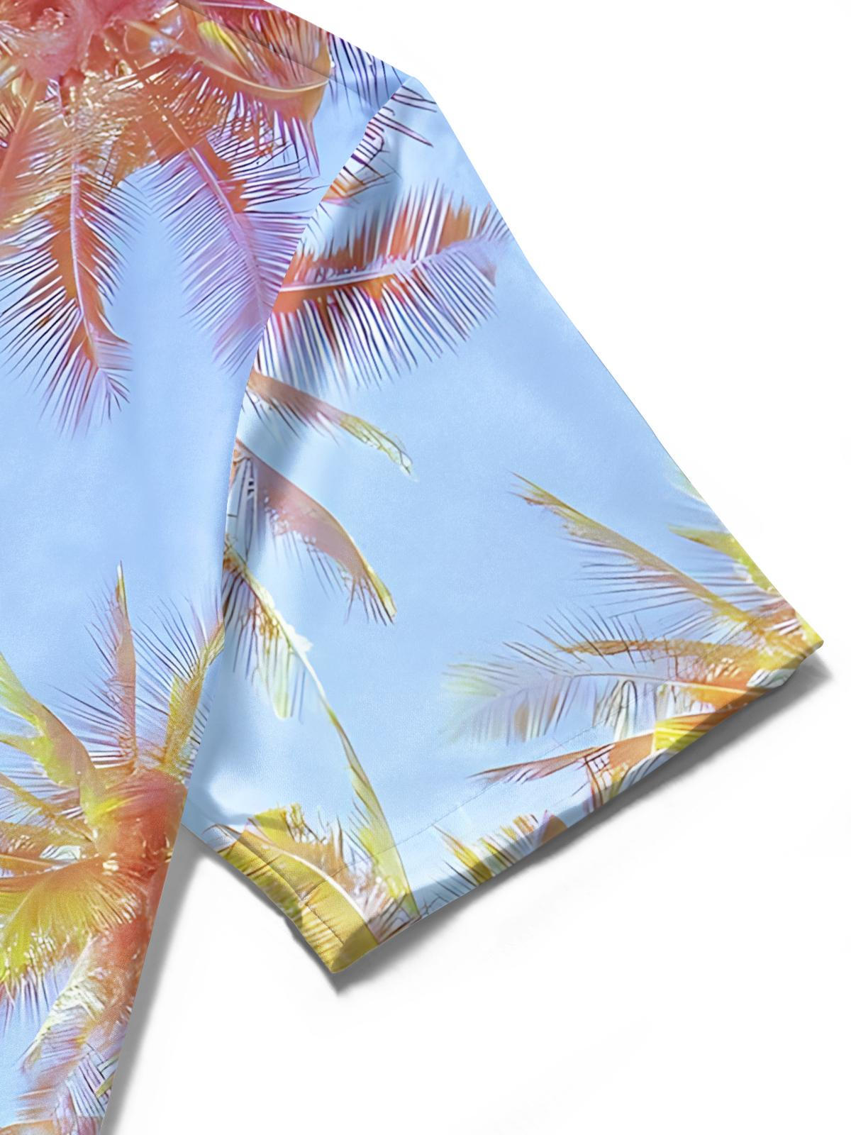 Hawaiian Palm Tree Print Men's Pocket Short Sleeve Shirts
