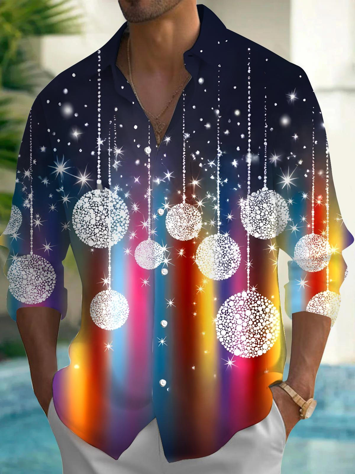 Christmas Ball Men's Pocket Long Sleeve Shirts