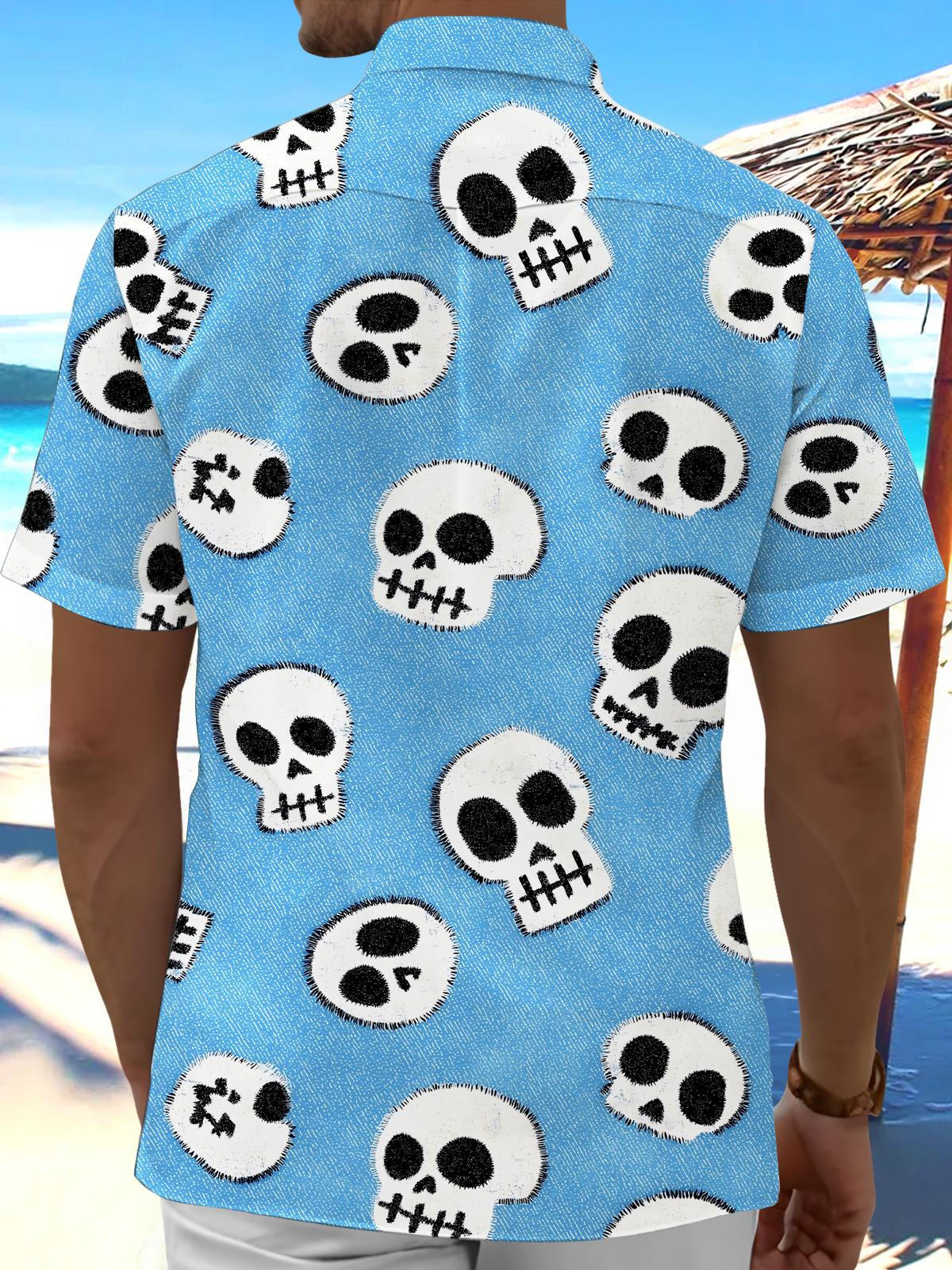 Skull Print Men's Pocket Short Sleeve Shirts