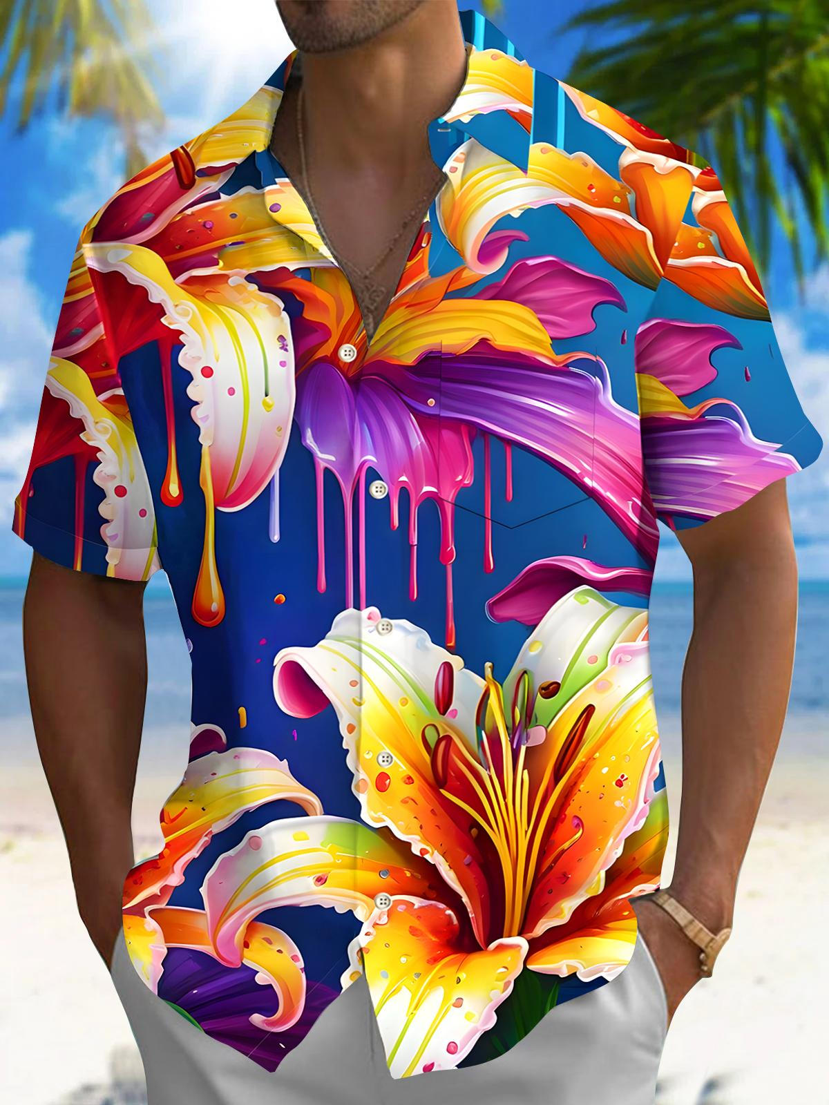 Hawaiian Floral Men's Pocket Short Sleeve Shirts