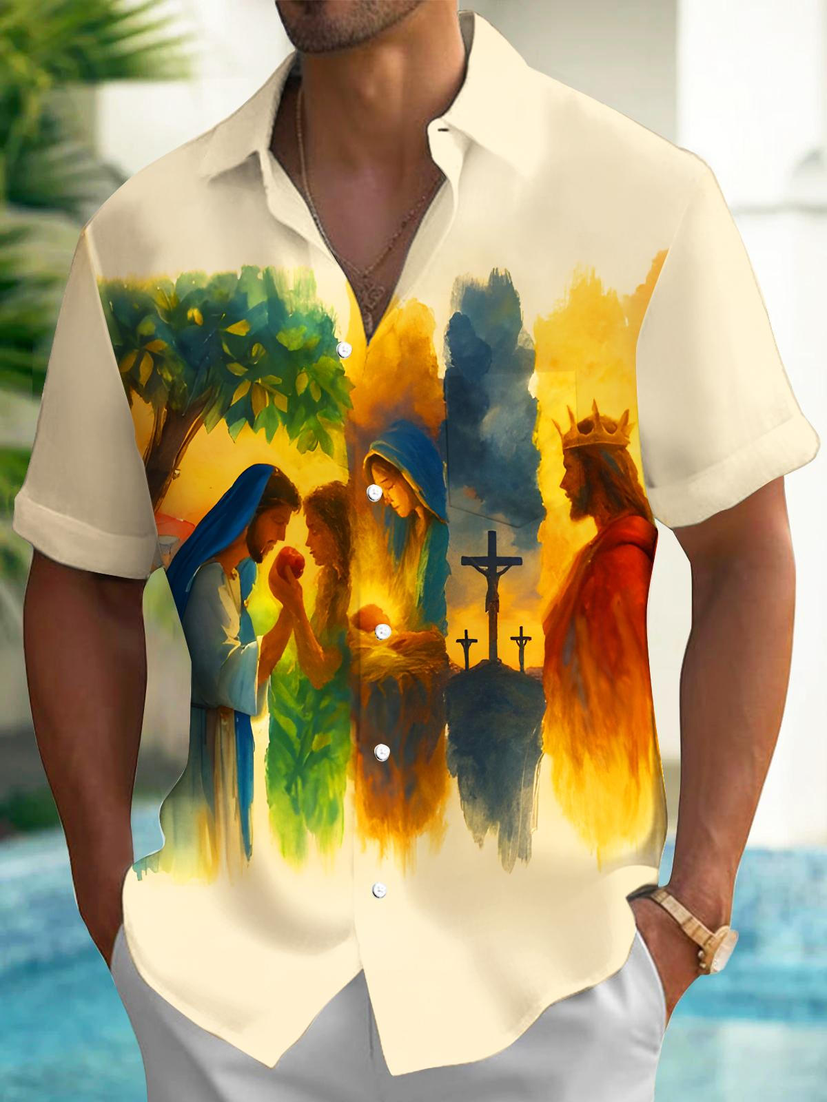 Art Jesus Religion Men's Pocket Short Sleeve Shirts