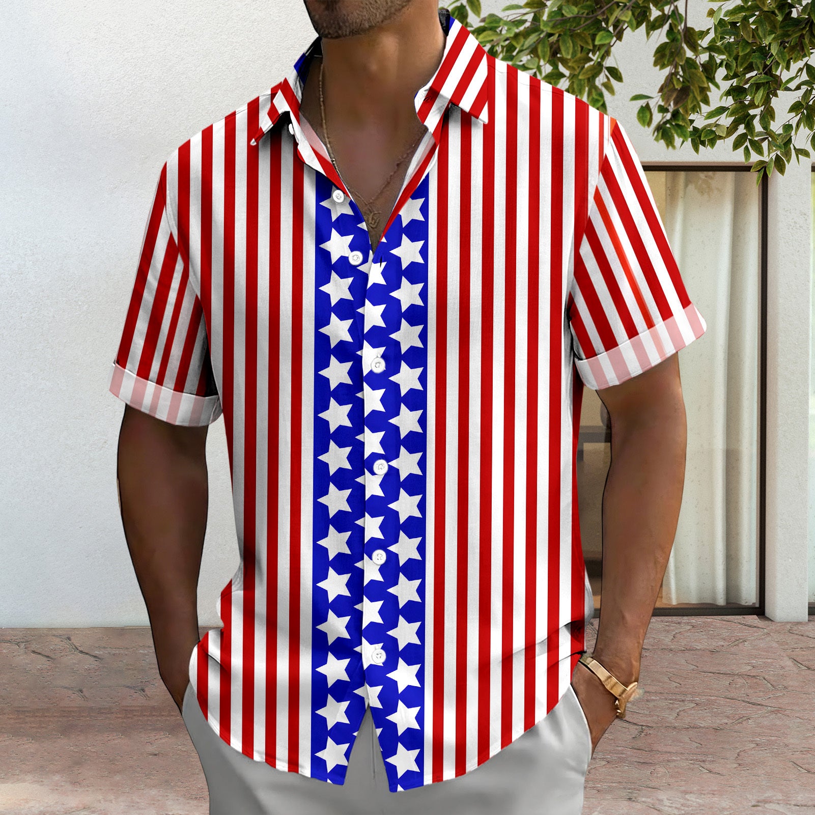 Patriotic Button Down Shirts for Men US Flag Short Sleeve Stars and Stripes Shirts Fashion Tops for Travel noble