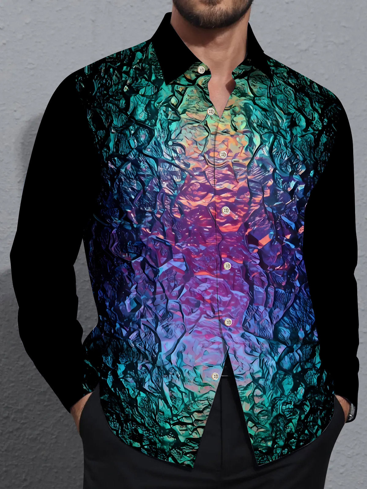 Gradient Print Men's Pocket Long Sleeve Shirts