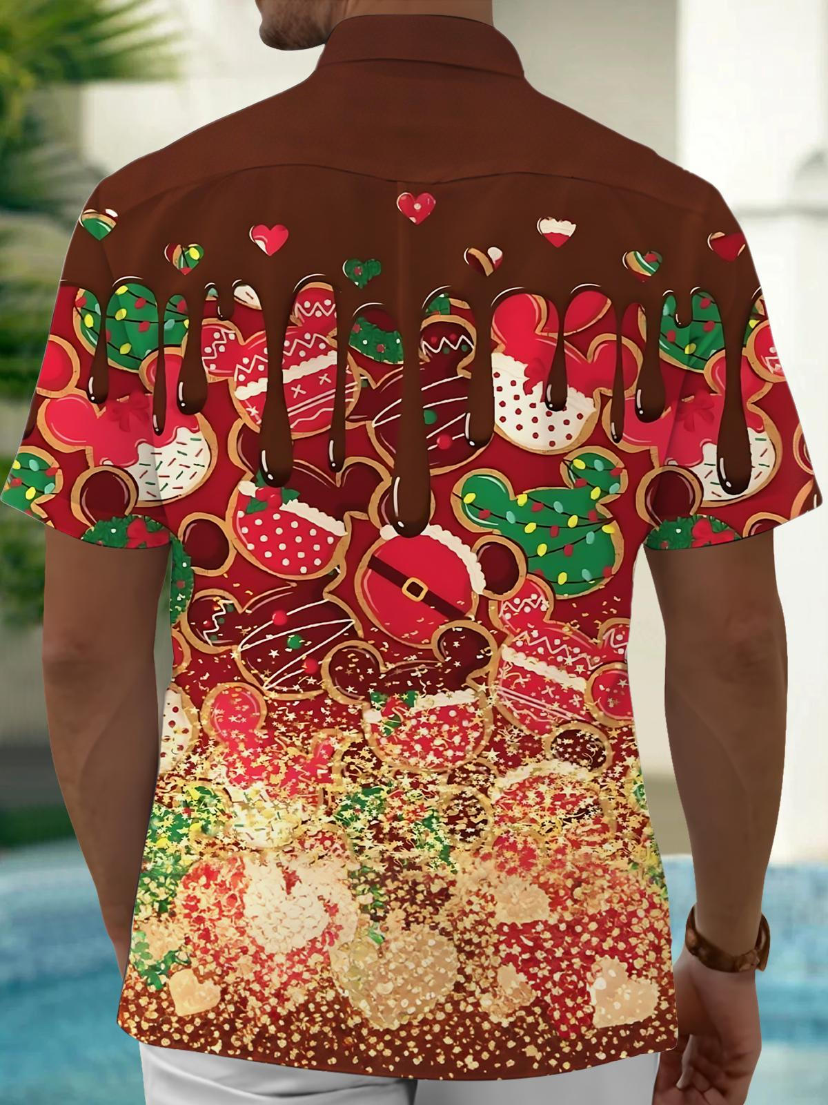 Christmas Cookie Print Men's Pocket Short Sleeve Shirts