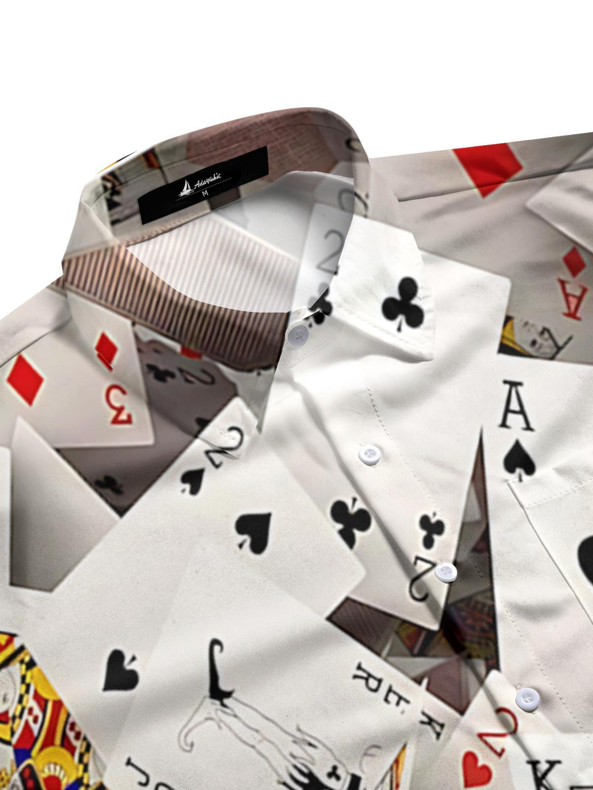 Poker Print Men's Pocket Long Sleeve Shirts