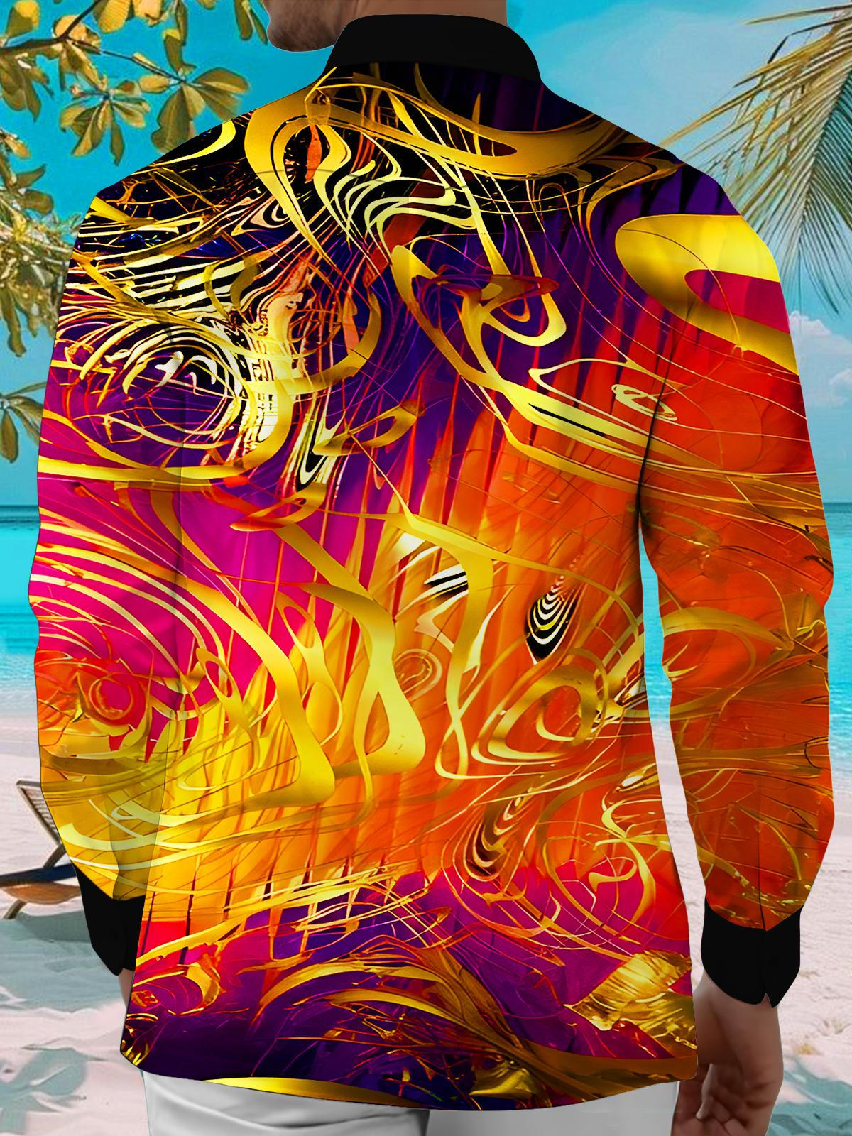 Art Gilded Gradient Abstract Geometry Men's Pocket Long Sleeve Shirts