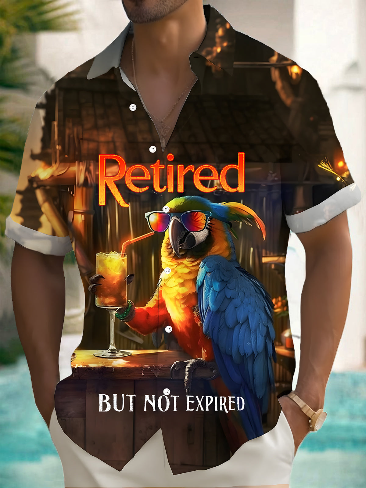 Hawaiian Parrot Print Men's Pocket Short Sleeve Shirts