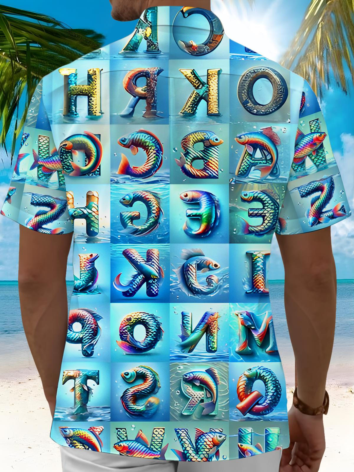 Funny Alphabet Fish Men's Pocket Short Sleeve Shirts