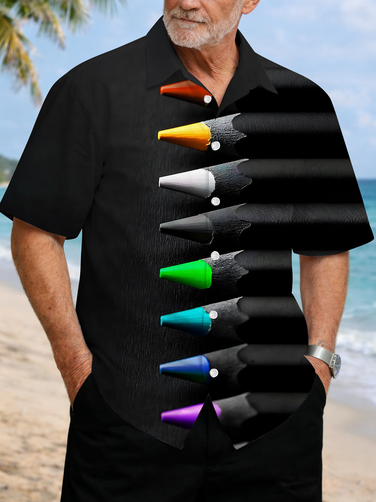 Brush Print Men's Pocket Short Sleeve Shirts