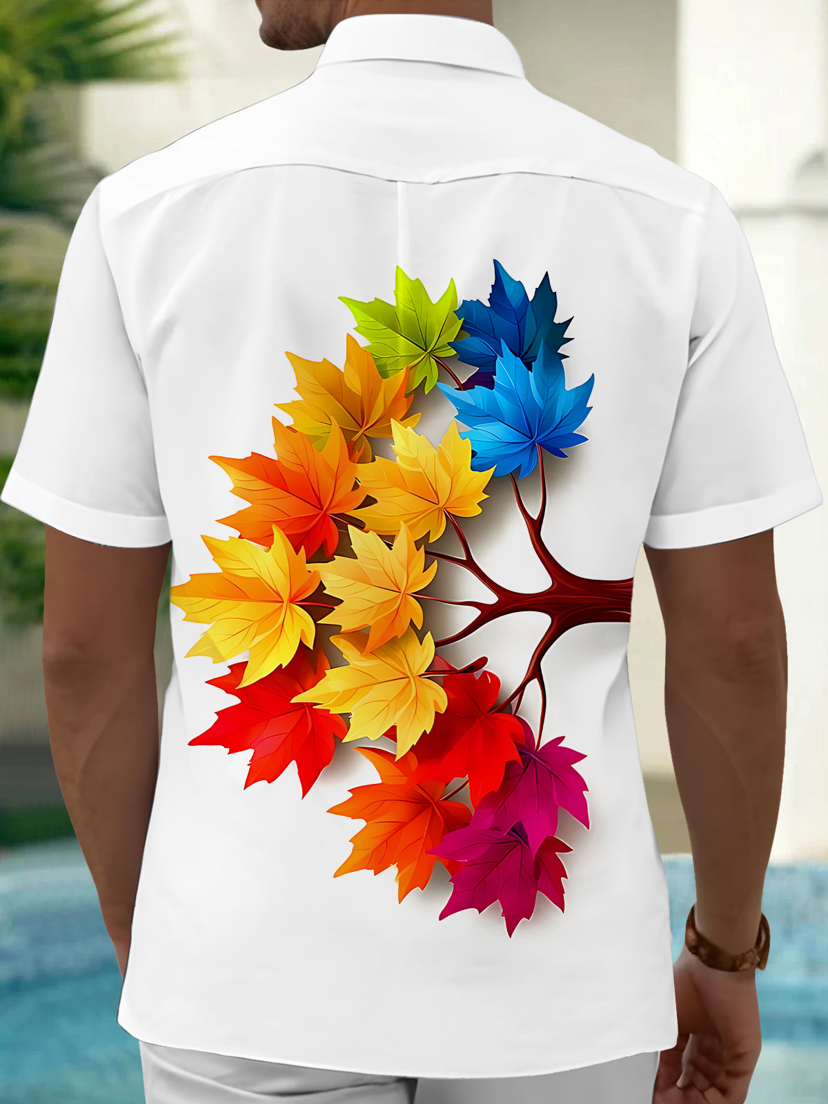 Maple Leaf Print Men's Pocket Short Sleeve Shirts