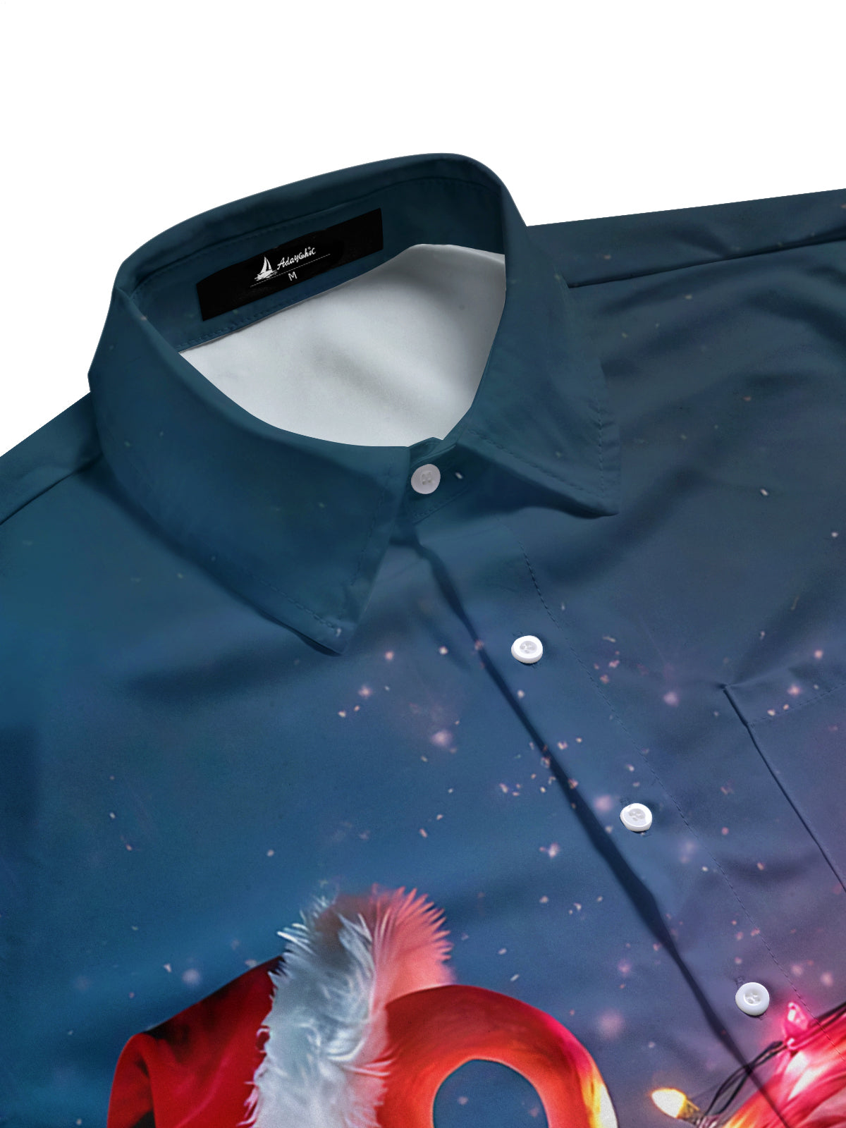 Christmas Flamingo Print Men's Pocket Long Sleeve Shirts