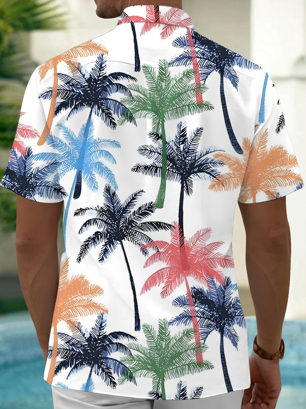 Coconut Tree Print Men's Pocket Short Sleeve Shirts