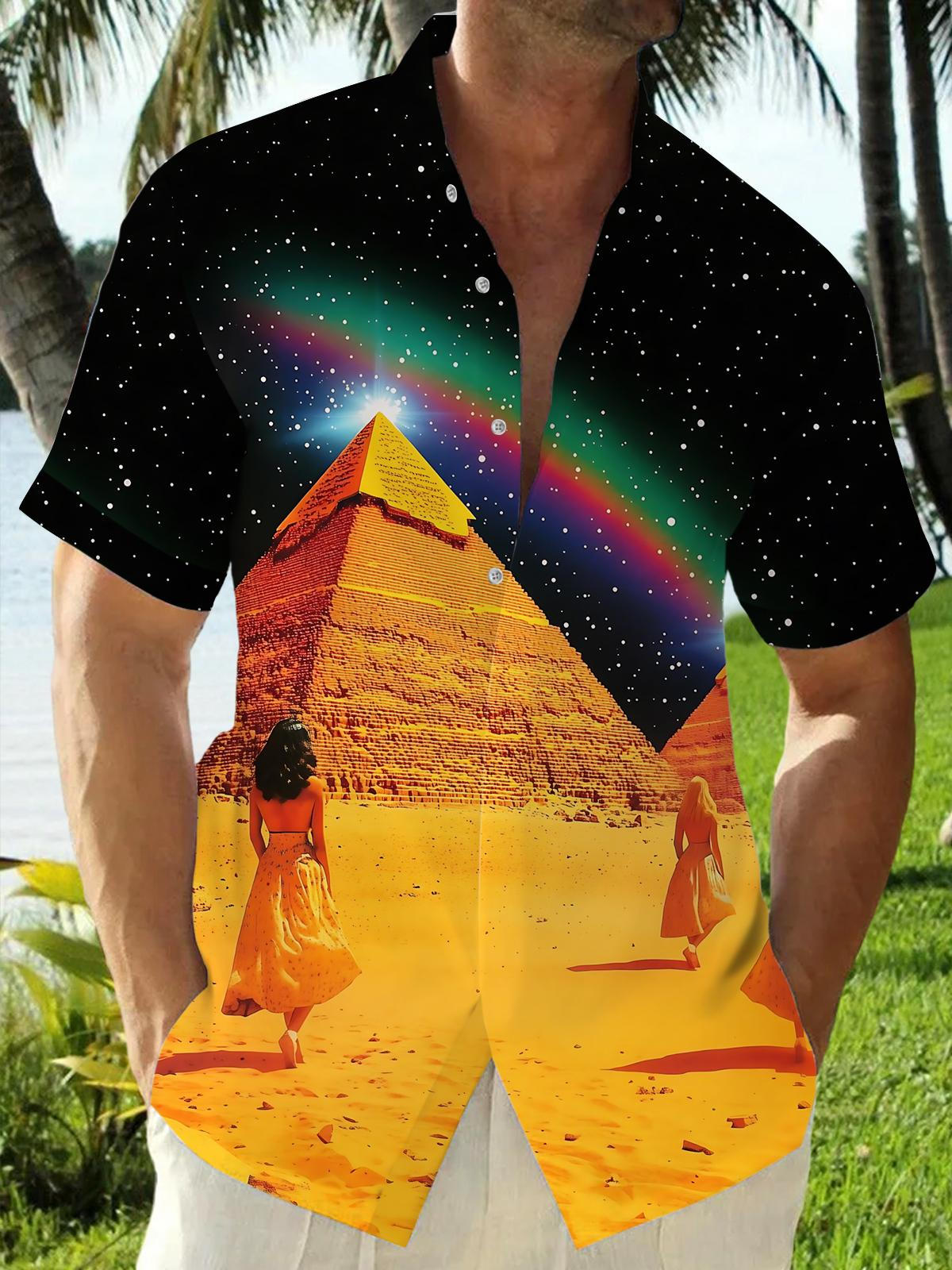 Pyramid Art Print Men's Pocket Short Sleeve Shirts