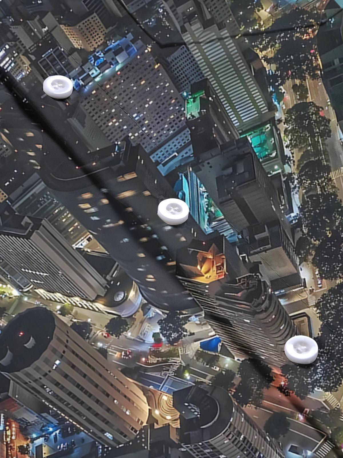 City Night Scene Print Men's Pocket Short Sleeve Shirts