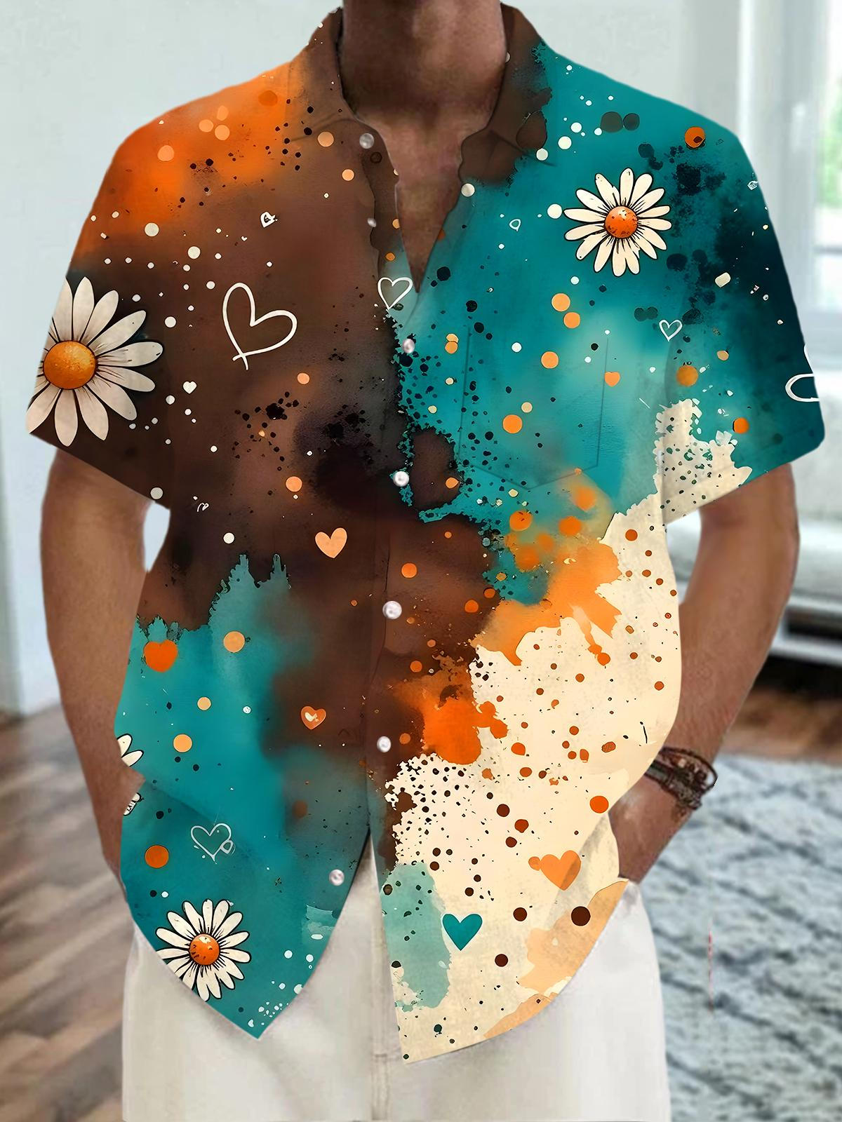 Floral Men's Pocket Short Sleeve Shirts