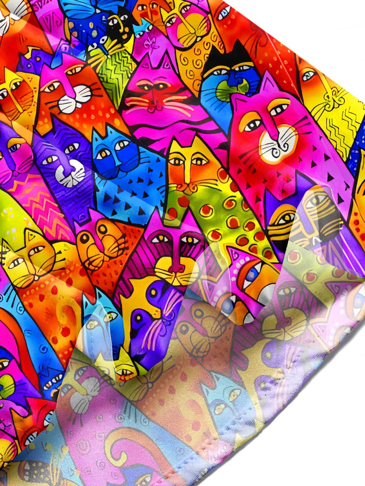 Funny Art Colorful Cats Carnival Men's Pocket Long Sleeve Shirts