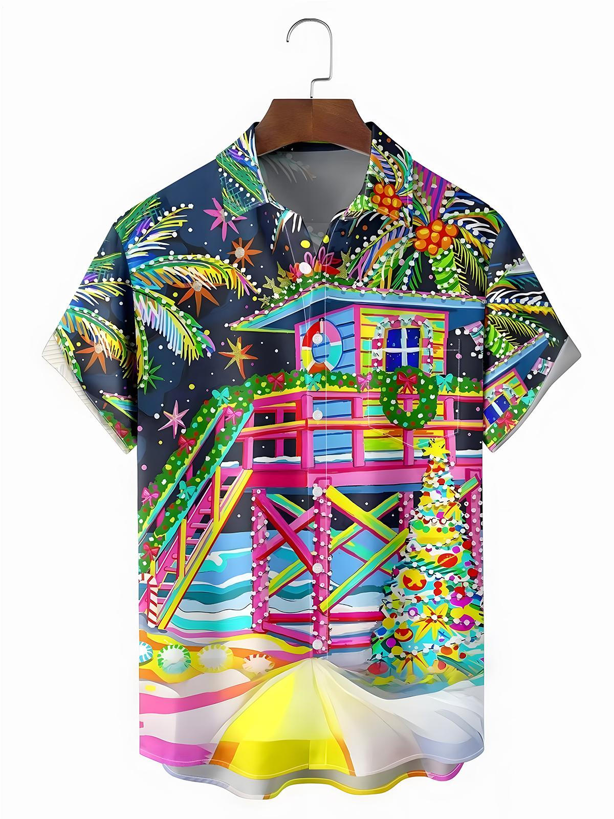 Hawaiian Coconut Tree Sea Beach Men's Pocket Short Sleeve Shirts