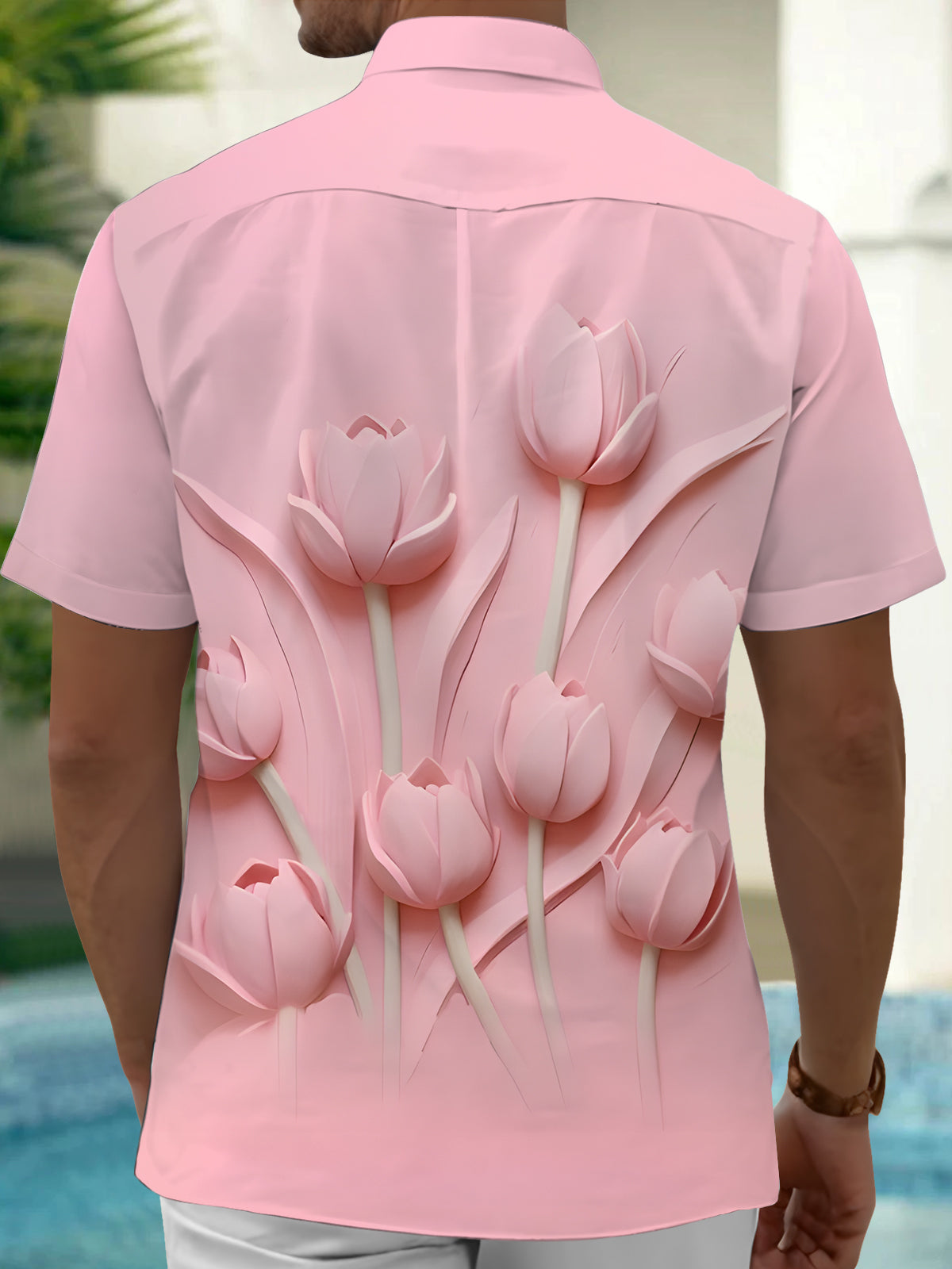 Floral Print Men's Pocket Short Sleeve Shirts