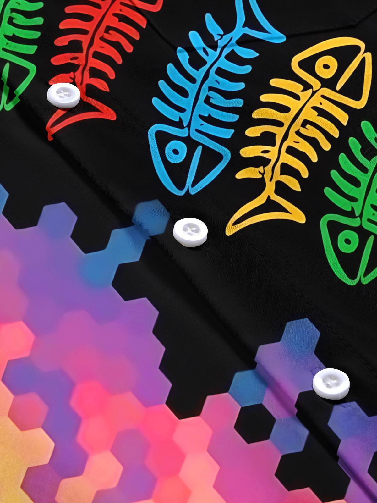 Fishbone Art Print Men's Pocket Short Sleeve Shirts