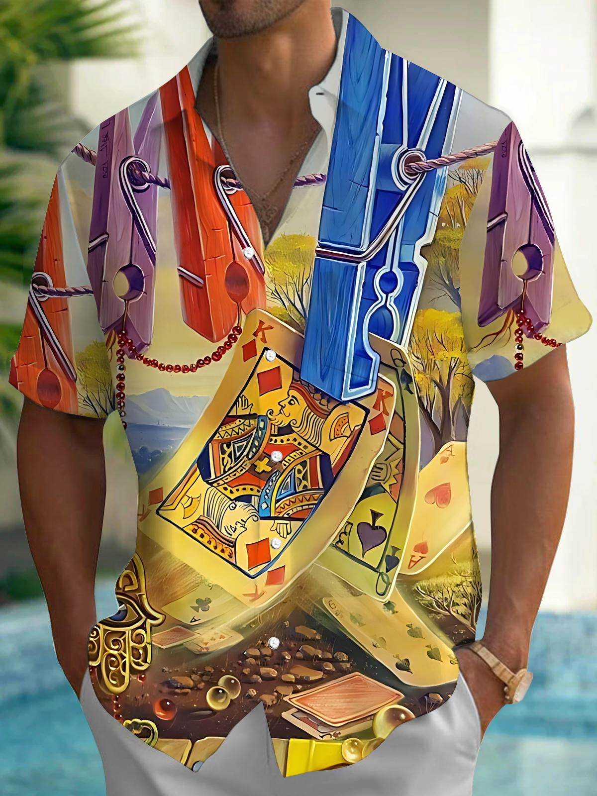 Poker Art Print Men's Pocket Short Sleeve Shirts