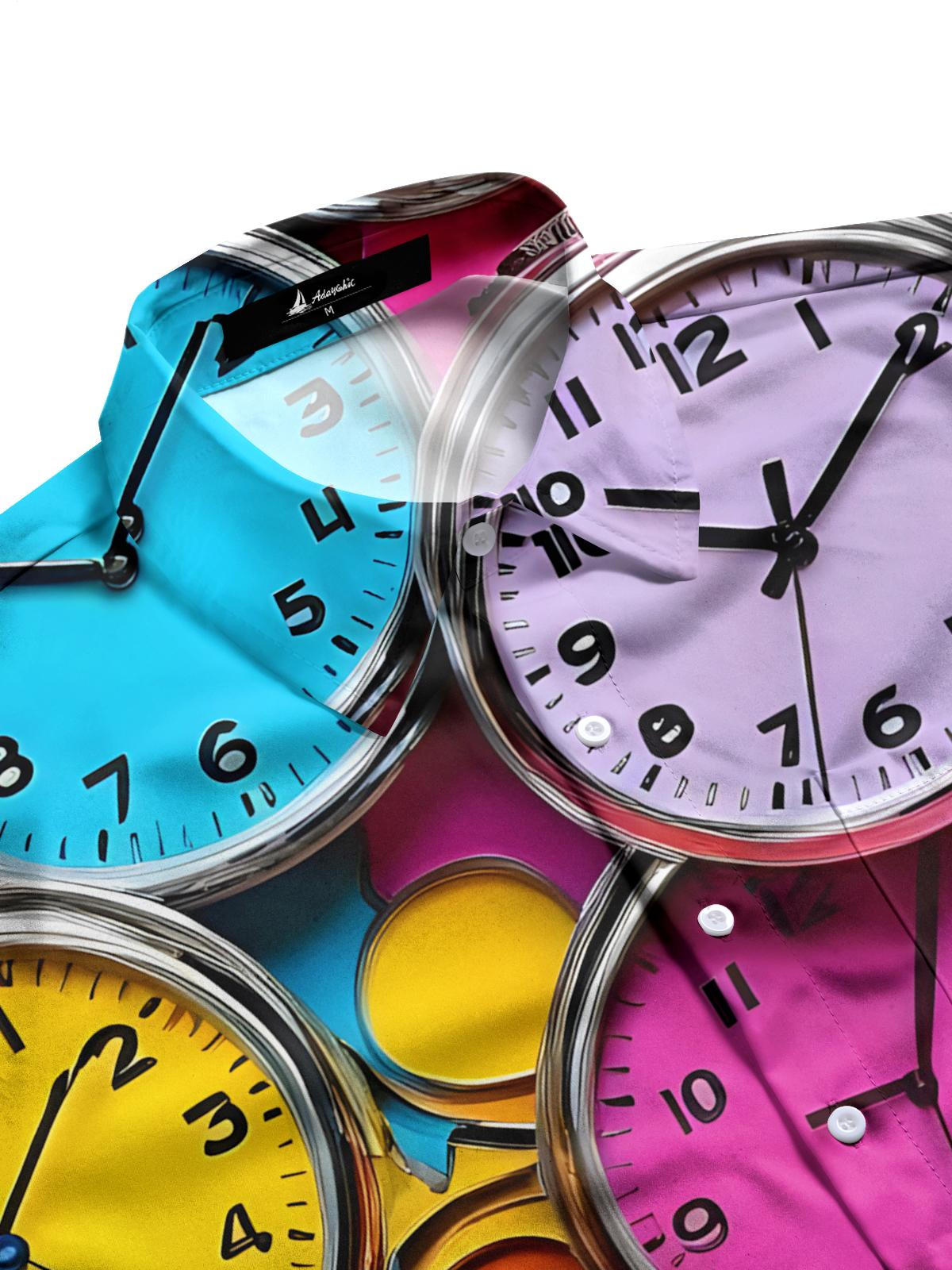 Clock Print Men's Pocket Short Sleeve Shirts