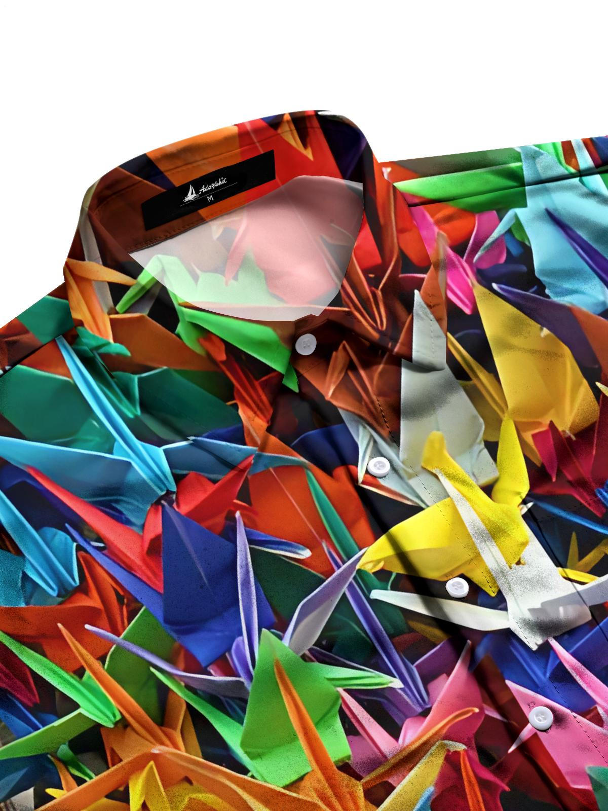 Paper Cranes Print Men's Pocket Long Sleeve Shirts