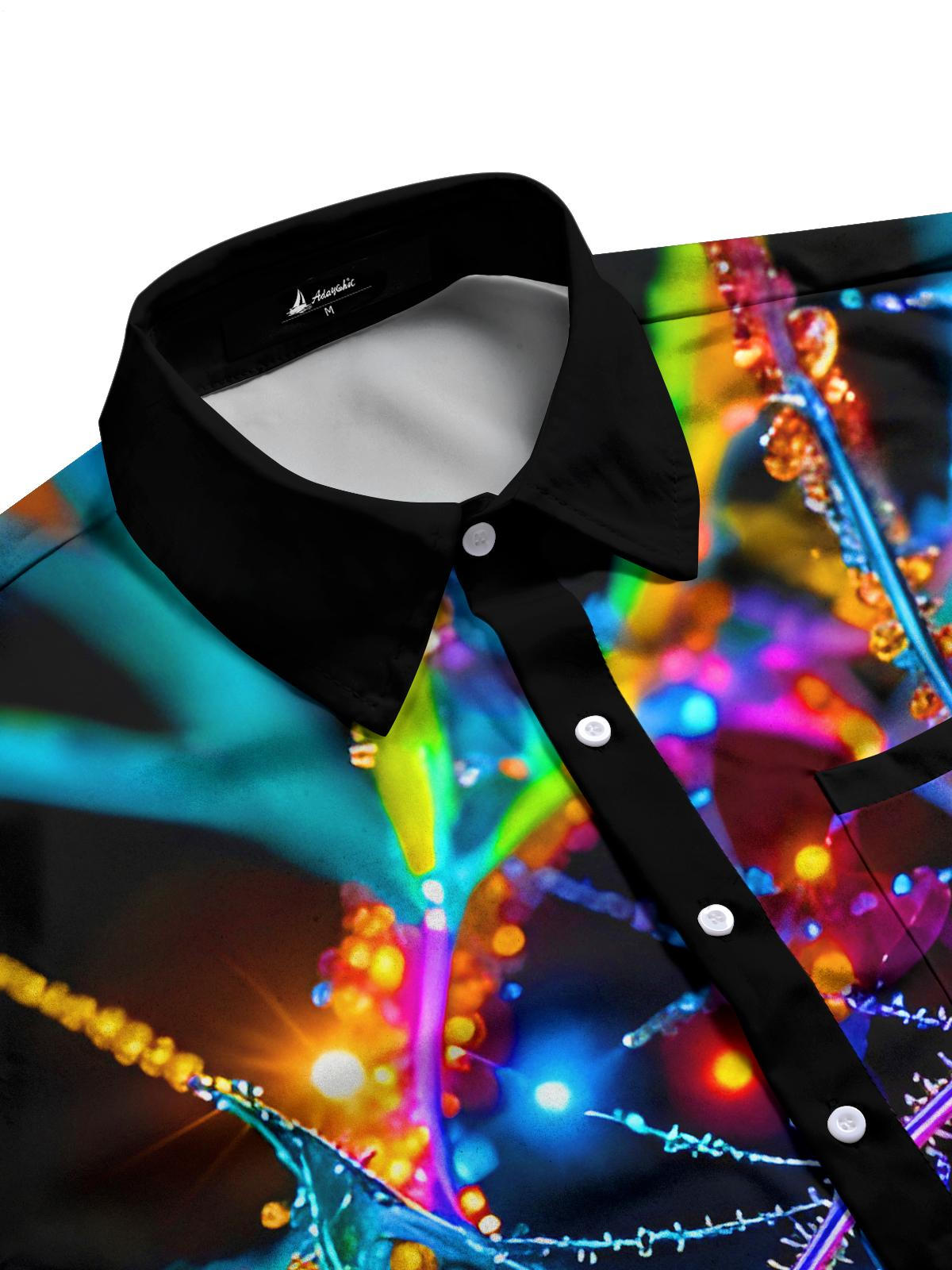 Abstract Colorful Neural Glowing Veins Men's Pocket Long Sleeve Shirts