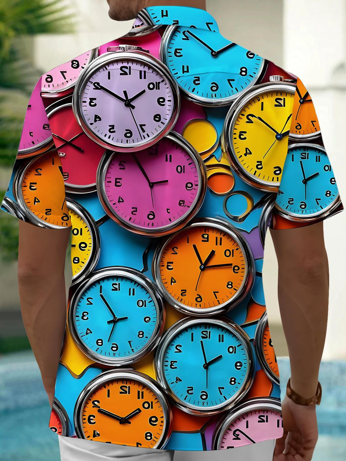 Clock Print Men's Pocket Short Sleeve Shirts