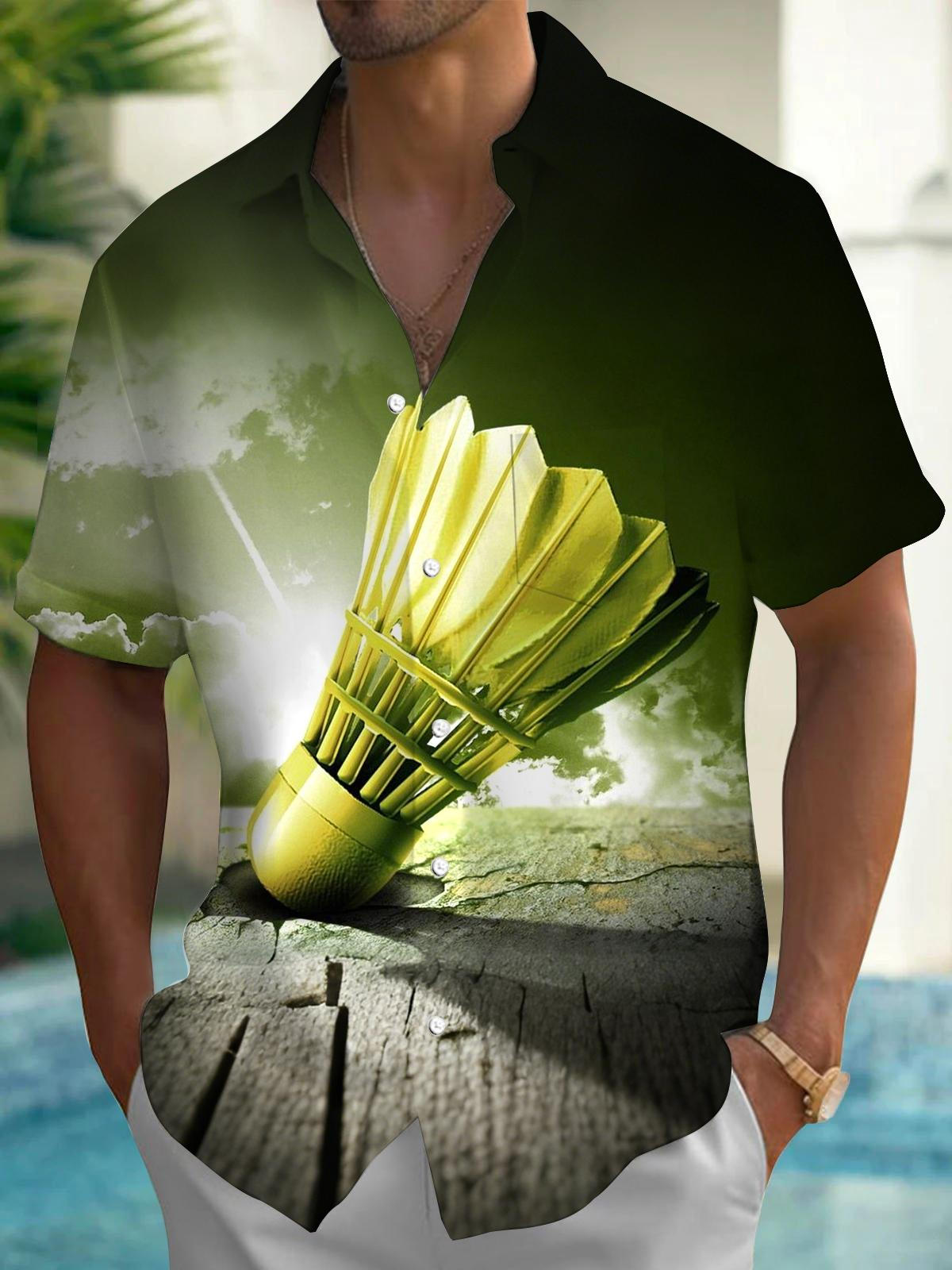 Badminton Print Men's Pocket Short Sleeve Shirts
