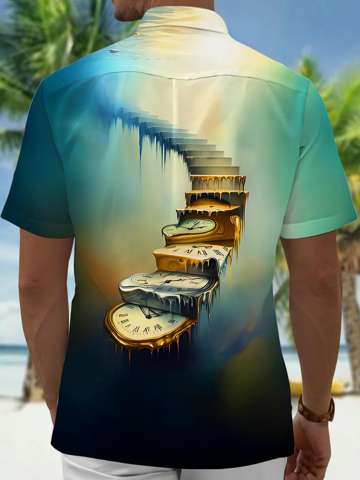 Fun Art Clock Stairs Men's Pocket Short Sleeve Shirts