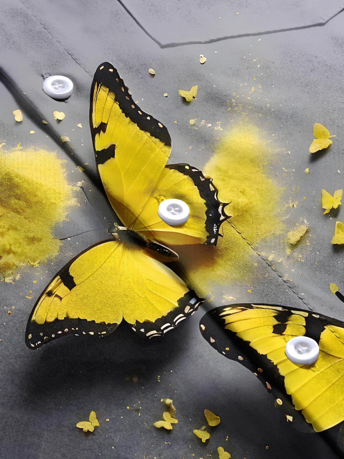 Butterfly Print Men's Pocket Short Sleeve Shirts