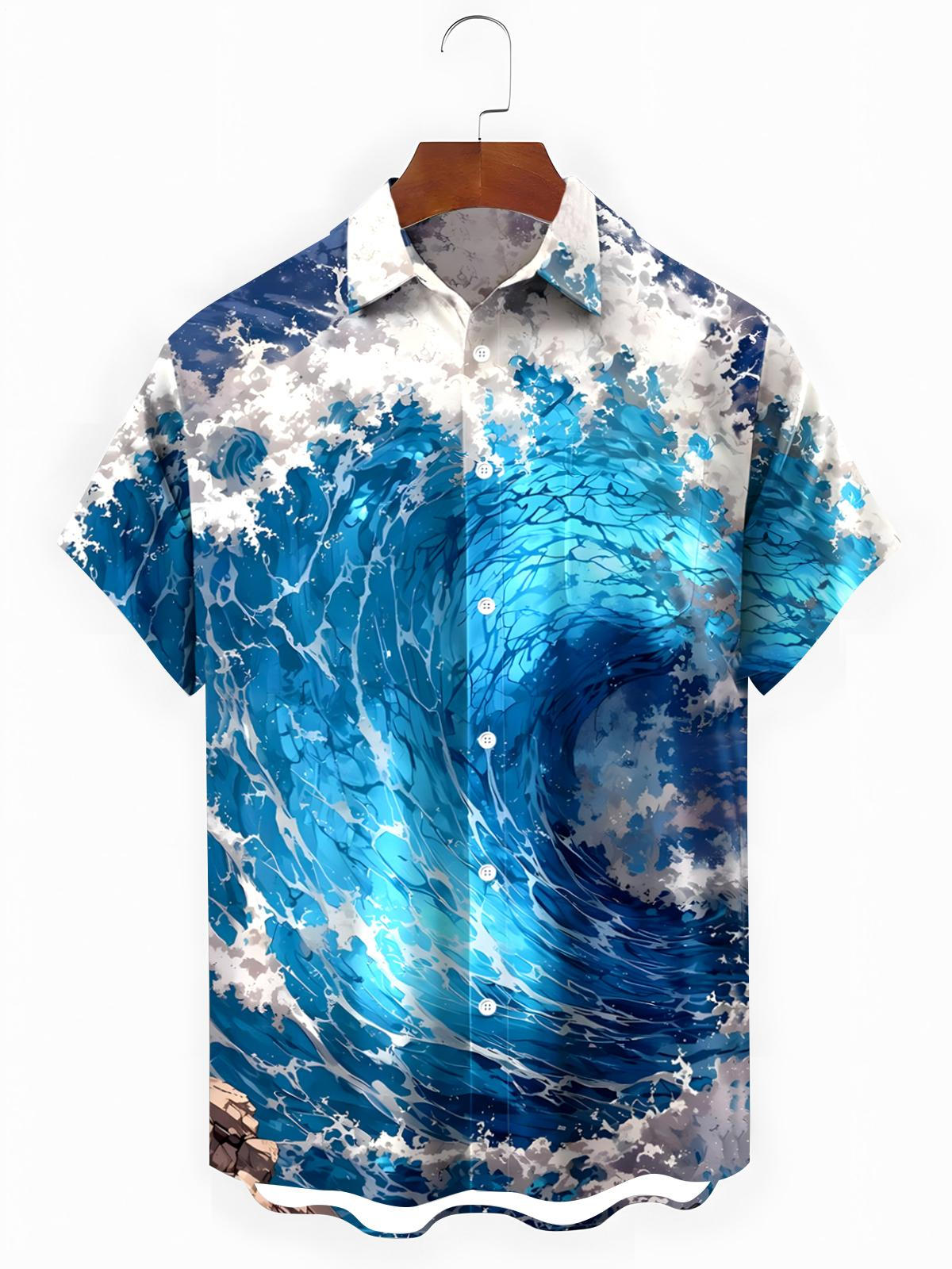 Hawaiian Ocean Waves Men's Pocket Short Sleeve Shirts
