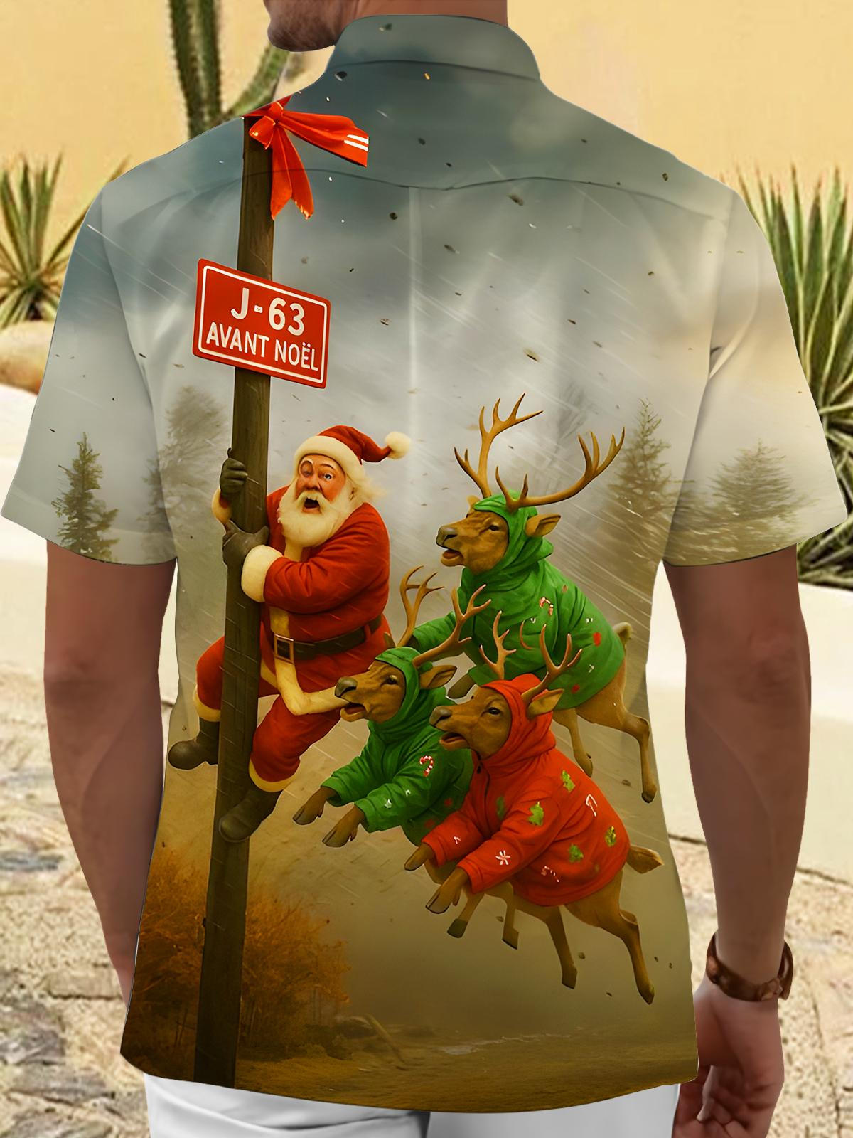 Fun Christmas Countdown Santa Claus Reindeer Escape Xmas Men's Pocket Short Sleeve Shirts