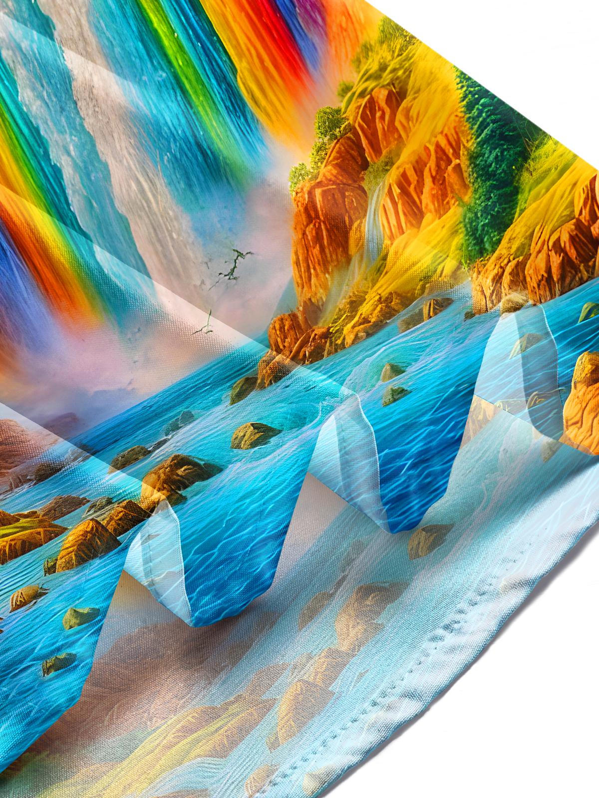 Rainbow Mountain Waterfall Birds Men's Pocket Long Sleeve Shirts