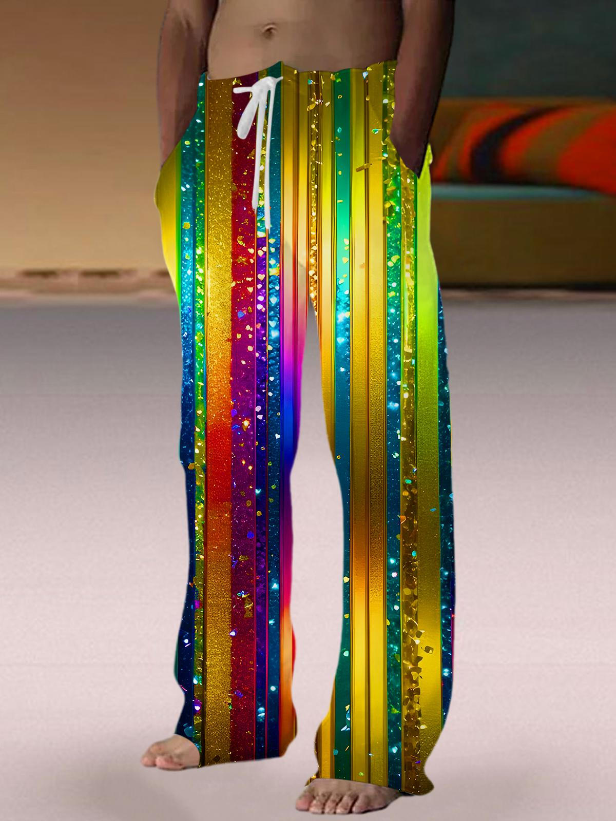 Colorful Sequin Stripes Men's Casual Elastic Waist Pants