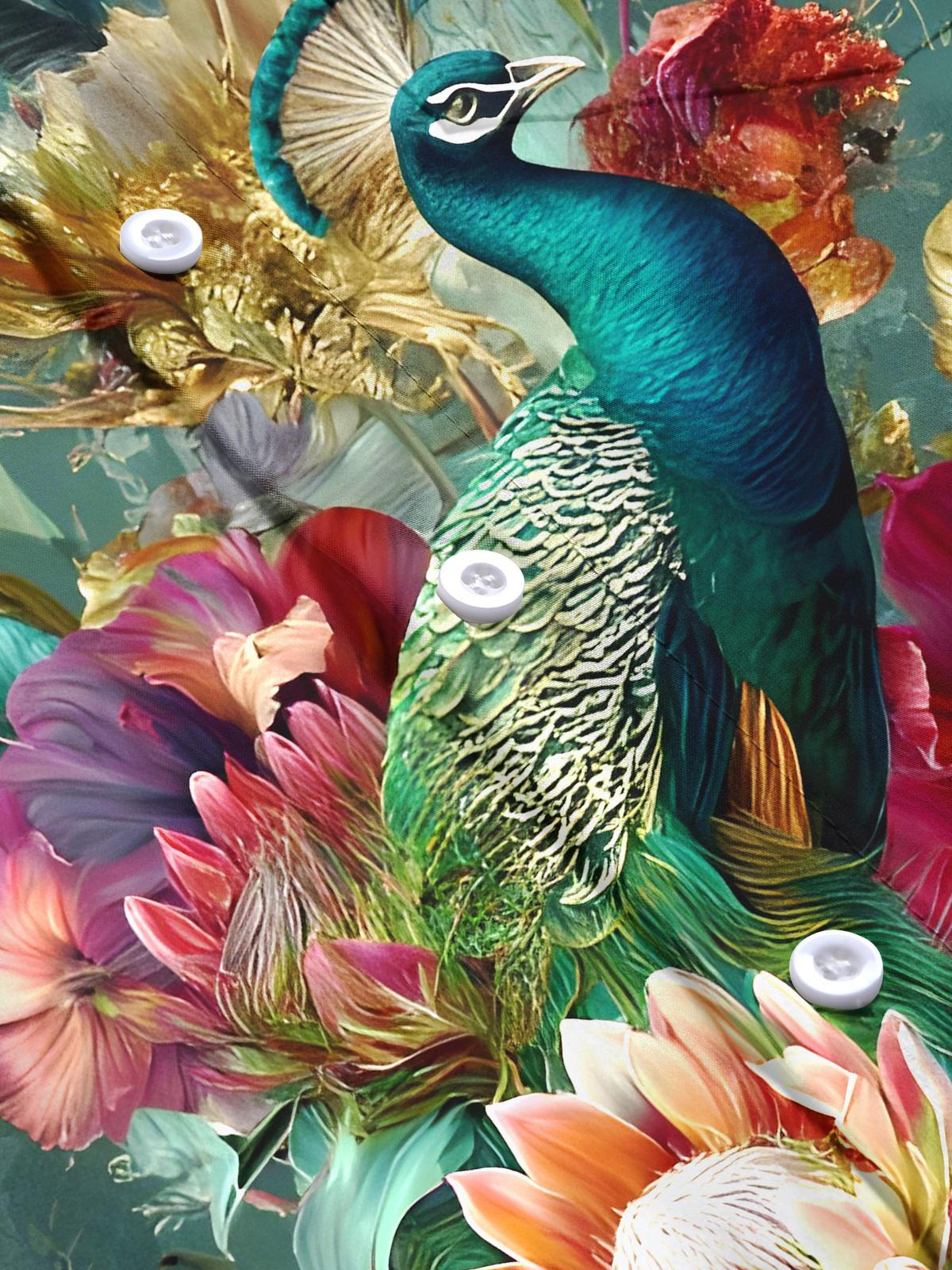 Peacock Floral Men's Pocket Short Sleeve Shirts