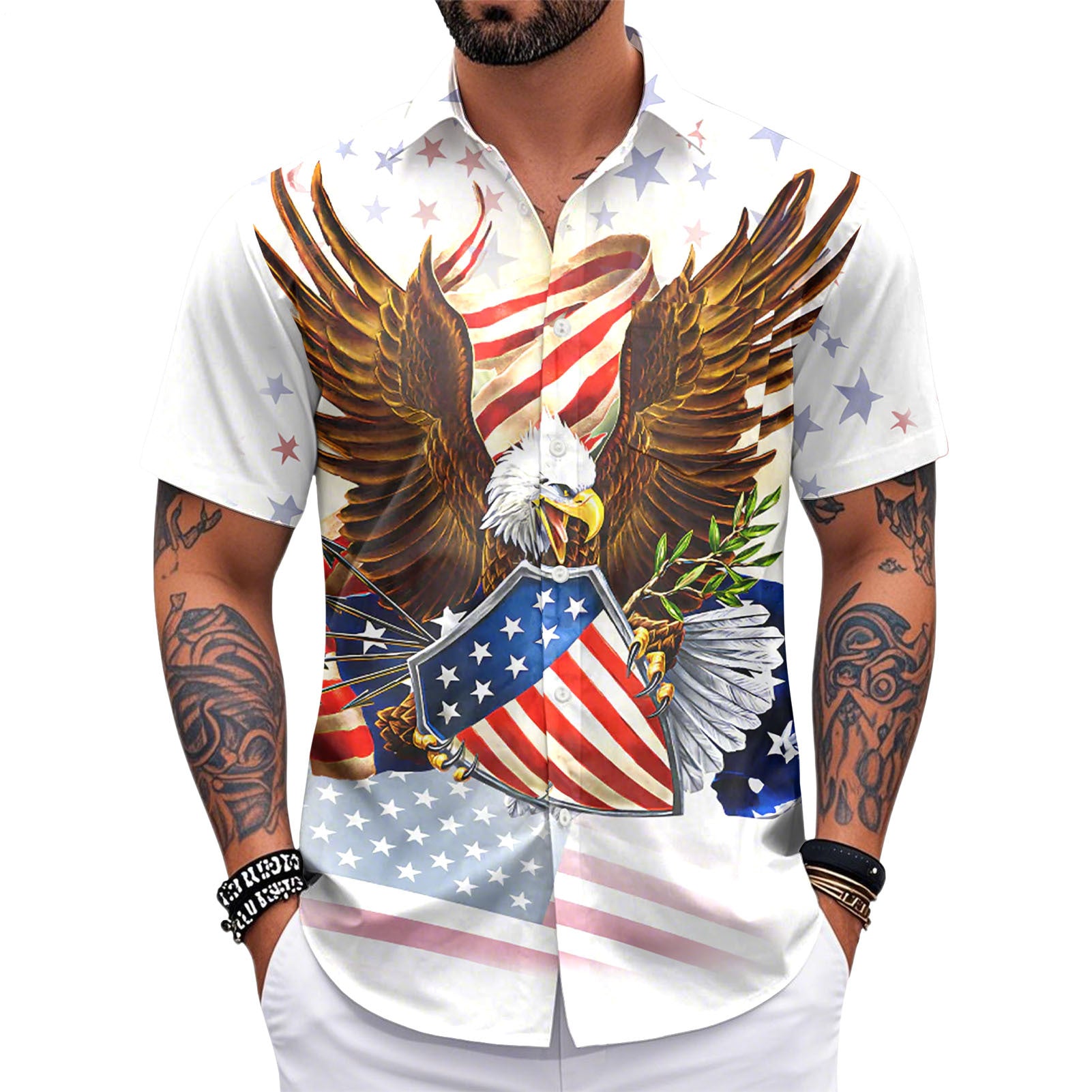 Patriotic Hawaiian Shirts for Men 250 Years Eagle Flag Patriotic Button Up Shirt Hawaiian Outfit for Parade sweetie