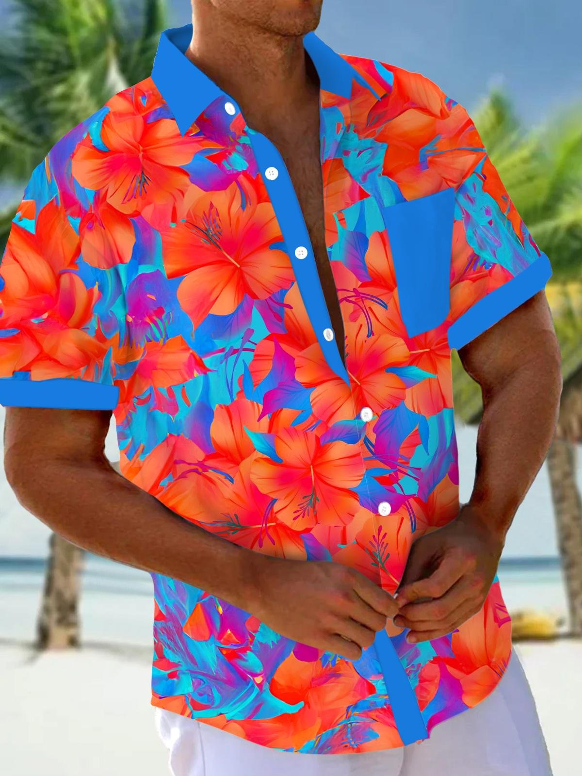 Floral Men's Pocket Short Sleeve Shirts