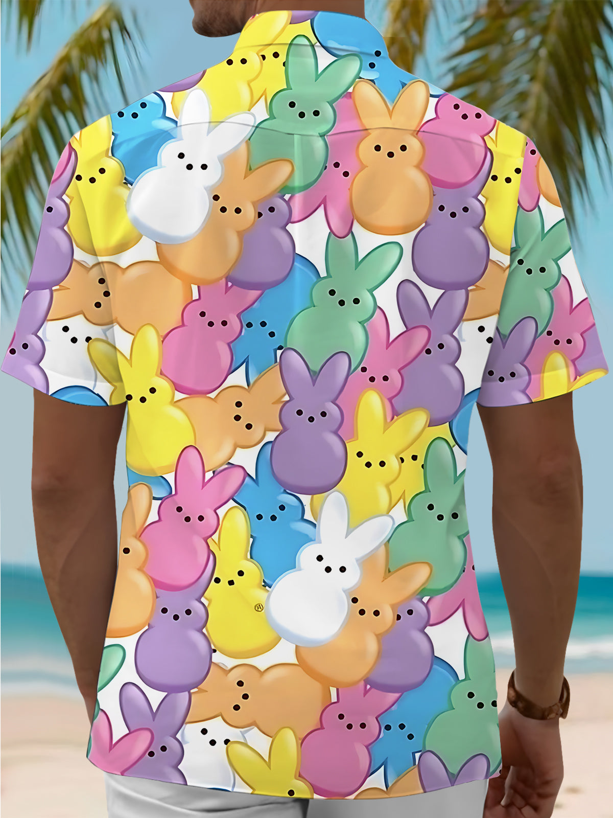 Easter Bunny Print Men's Pocket Short Sleeve Shirts