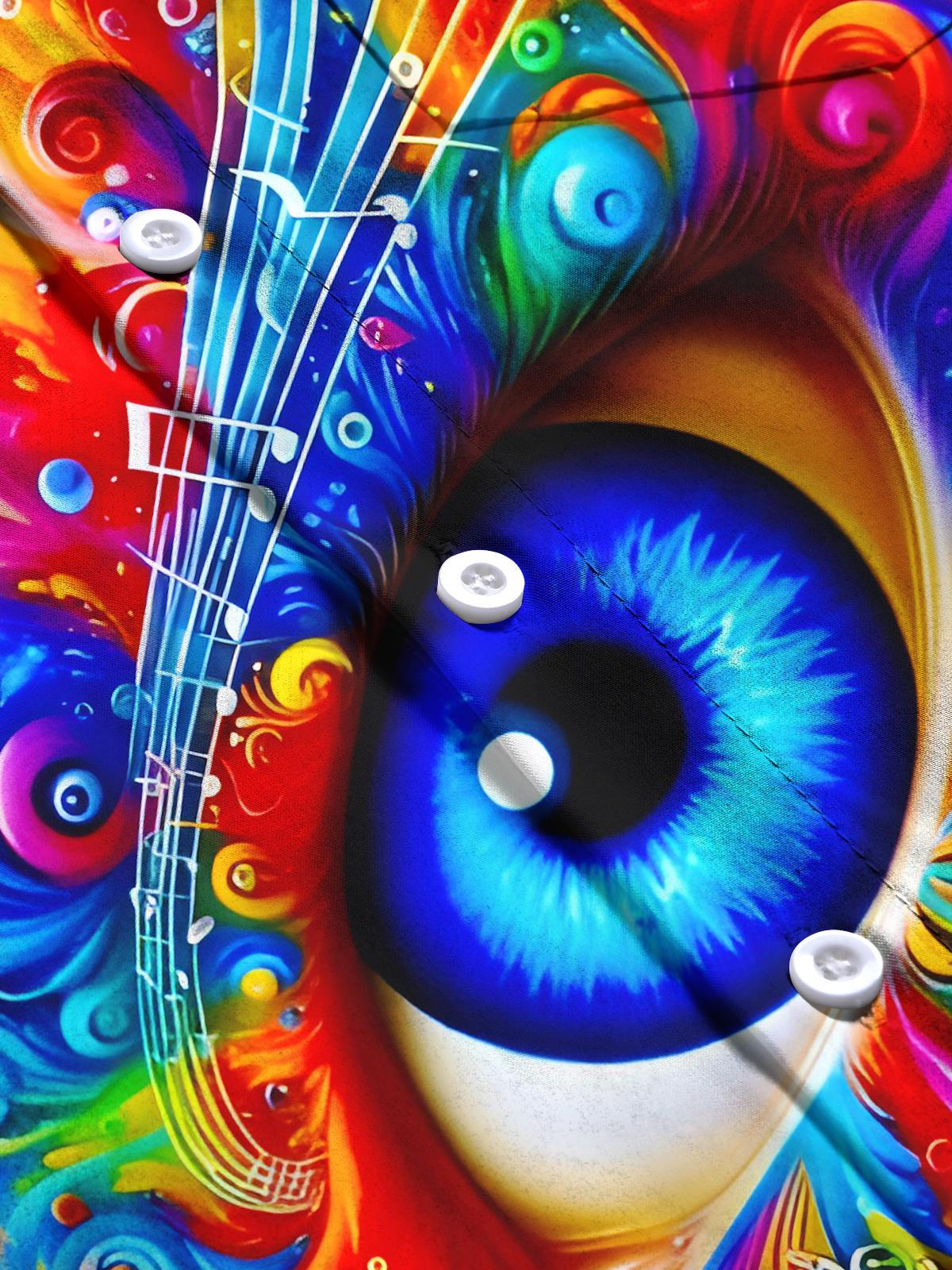 Eyes Musical Note Men's Pocket Short Sleeve Shirts