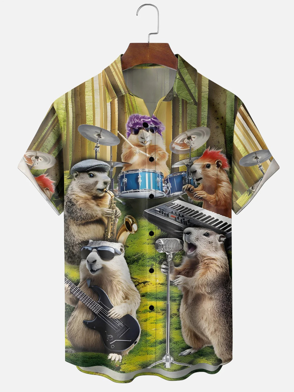 Groundhog Band Music Print Men's Pocket Short Sleeve Shirts
