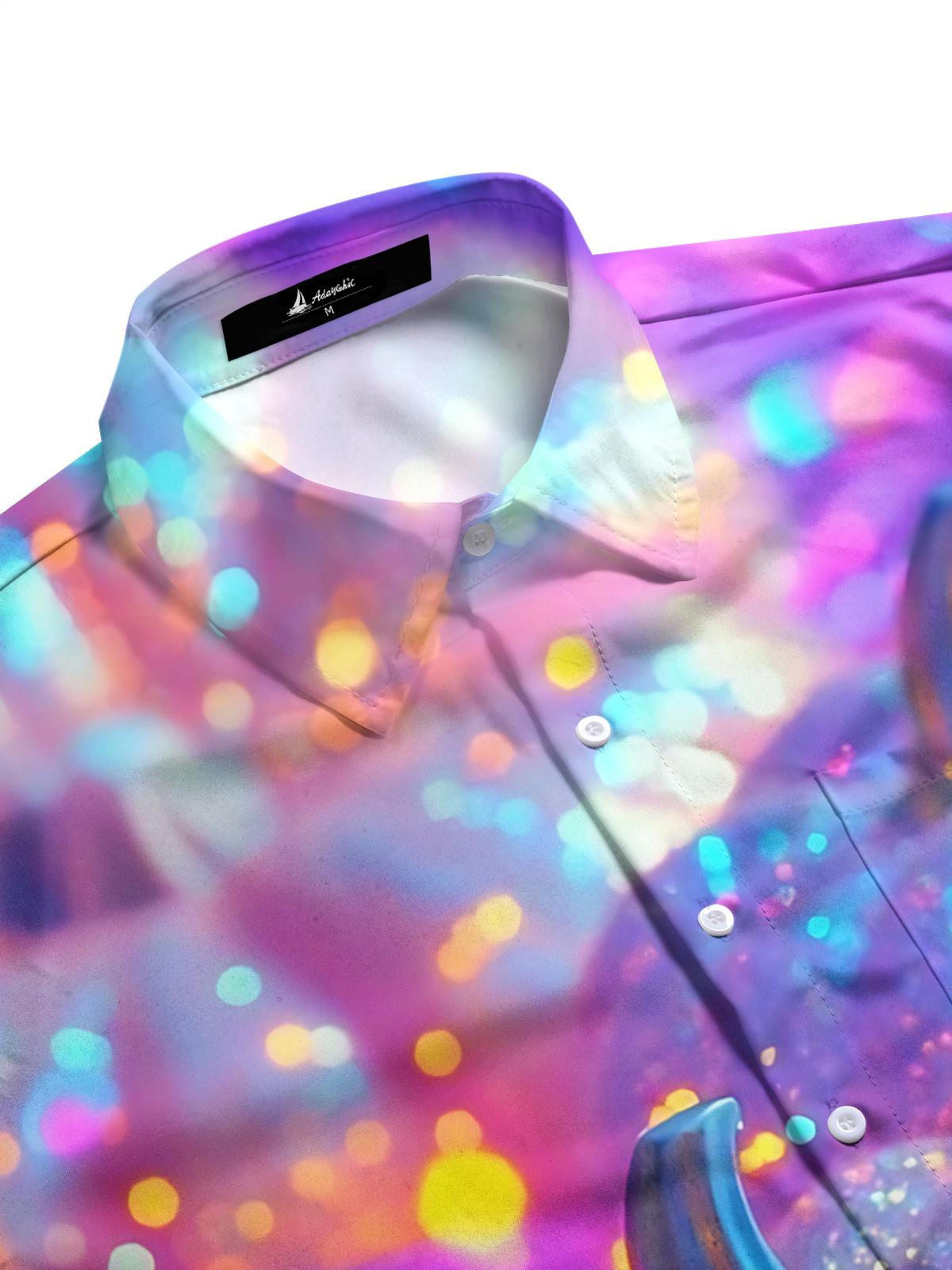 Gradient Pumpkin Print Men's Pocket Long Sleeve Shirts