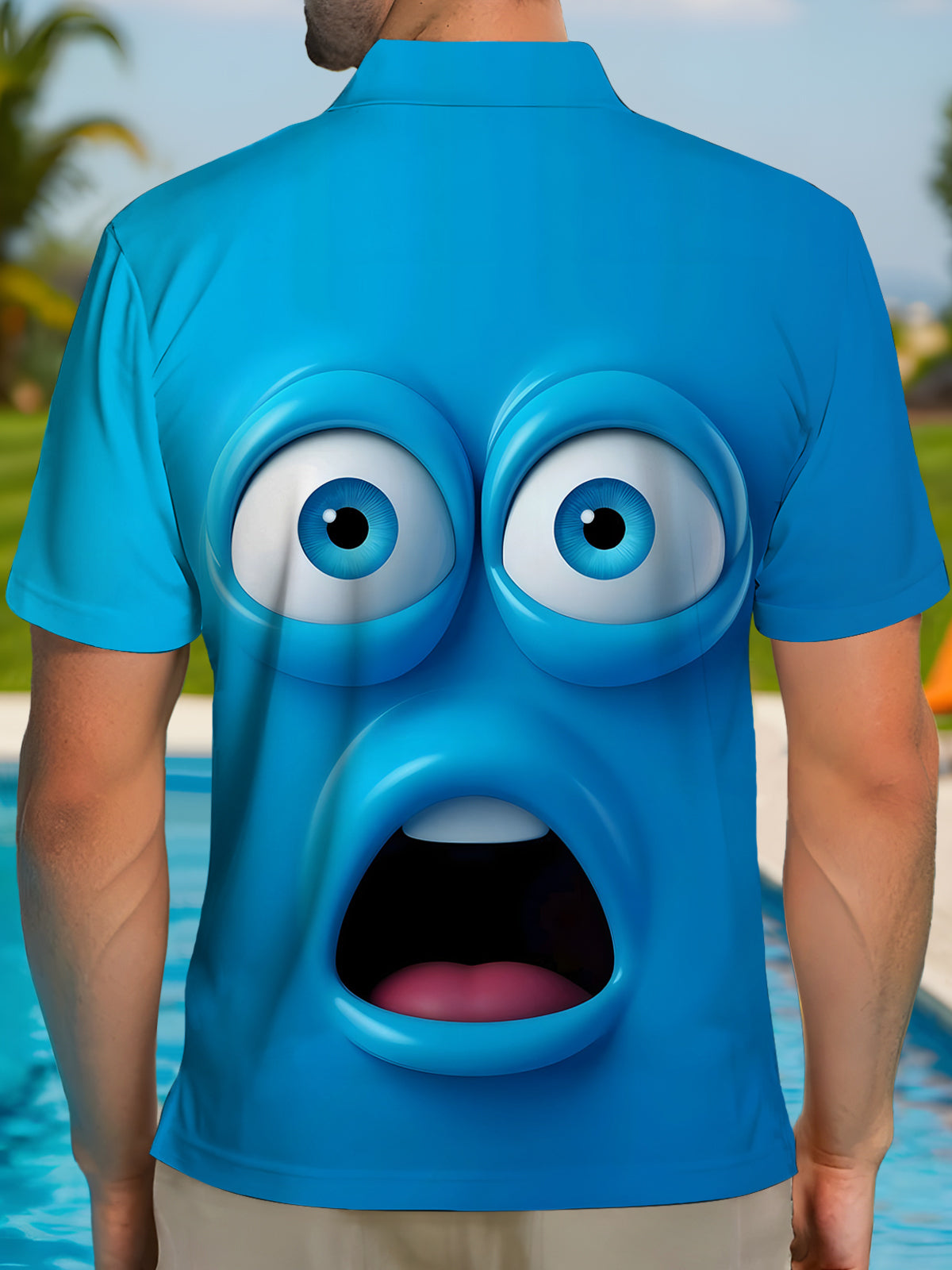 Fun Print Men's Short Sleeve Button Polo Shirt