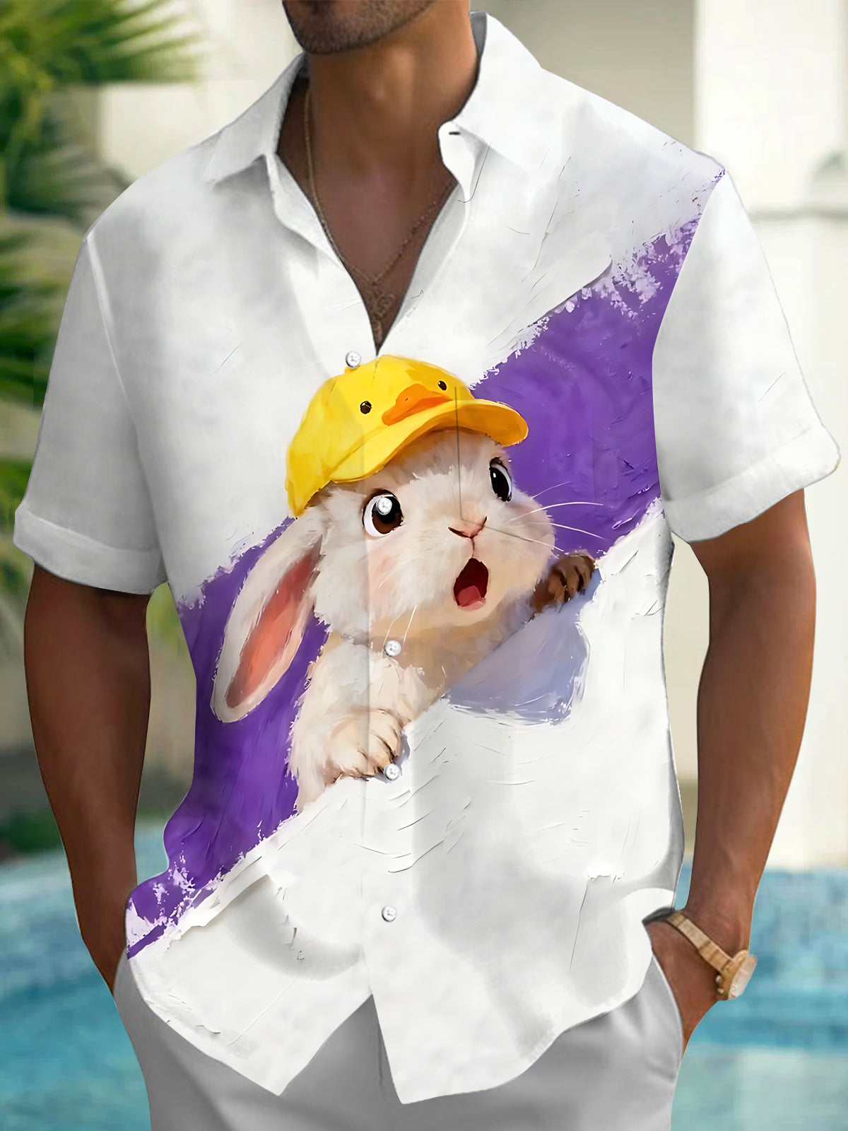 Rabbit Print Men's Pocket Short Sleeve Shirts