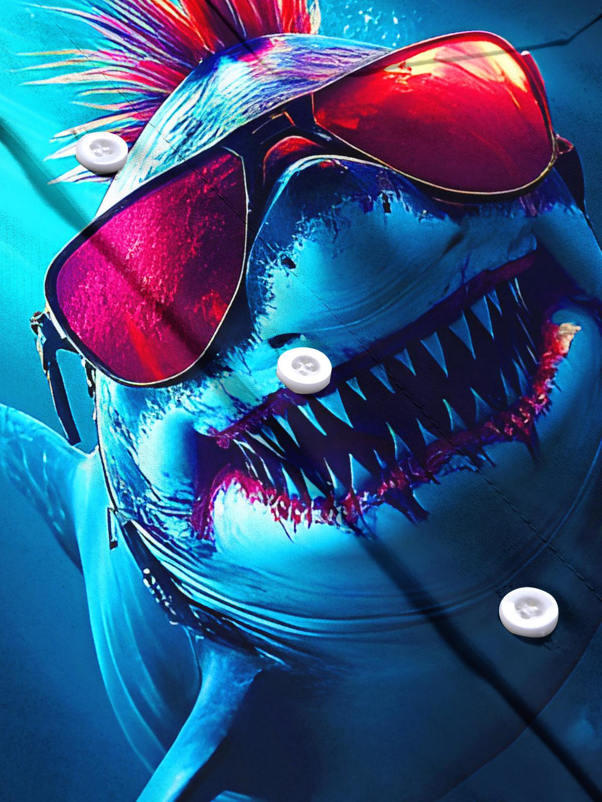 Funny Shark Wearing Sunglasses Men's Pocket Short Sleeve Shirts