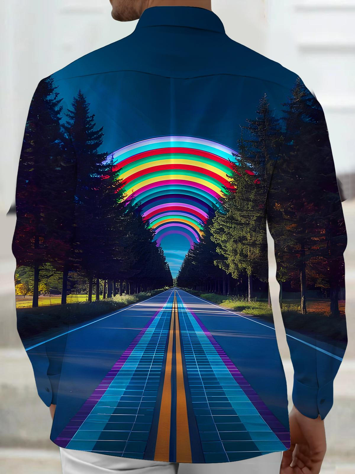 Rainbow WiFi Trees Highway Men's Pocket Long Sleeve Shirts