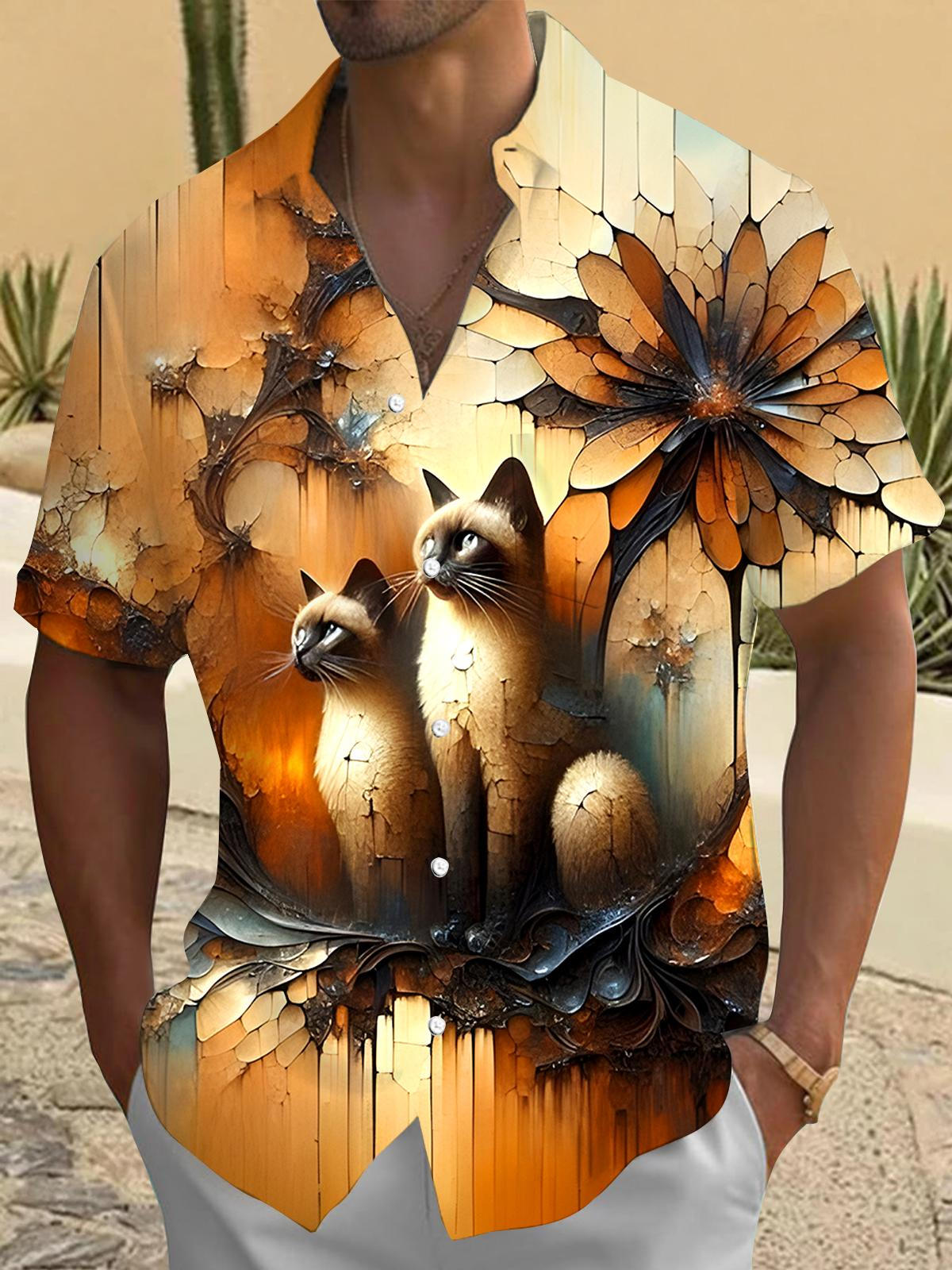 Vintage Cat Men's Pocket Short Sleeve Shirts
