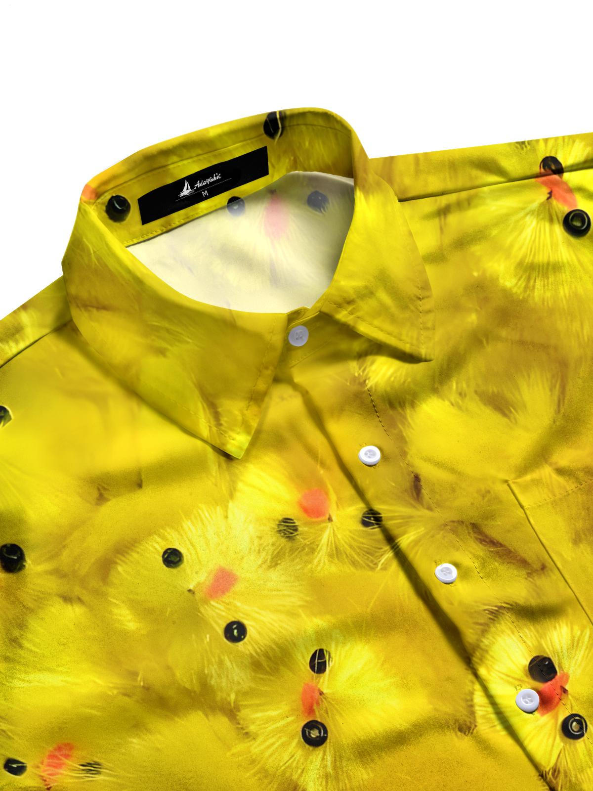 Chicken Print Men's Pocket Short Sleeve Shirts