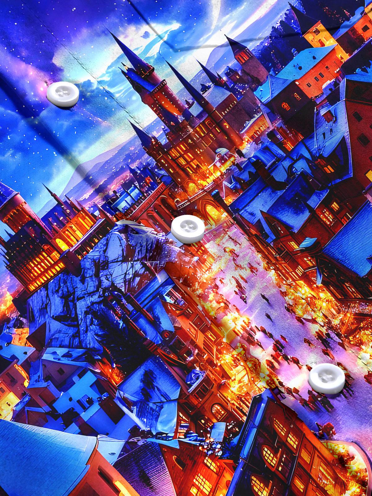 Christmas Night Street Men's Pocket Long Sleeve Shirts